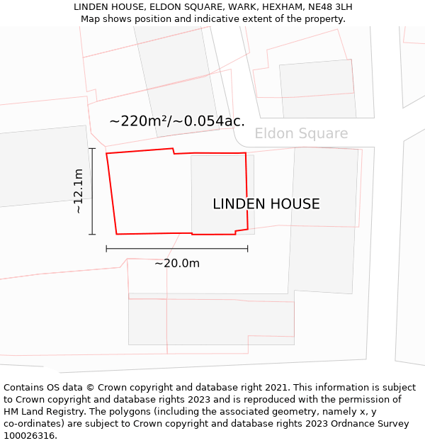 LINDEN HOUSE, ELDON SQUARE, WARK, HEXHAM, NE48 3LH: Plot and title map