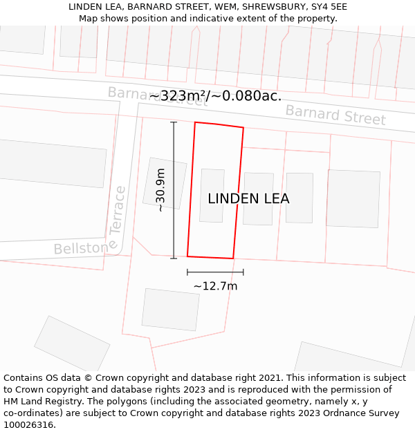 LINDEN LEA, BARNARD STREET, WEM, SHREWSBURY, SY4 5EE: Plot and title map