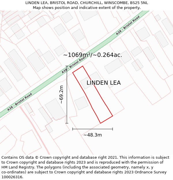 LINDEN LEA, BRISTOL ROAD, CHURCHILL, WINSCOMBE, BS25 5NL: Plot and title map