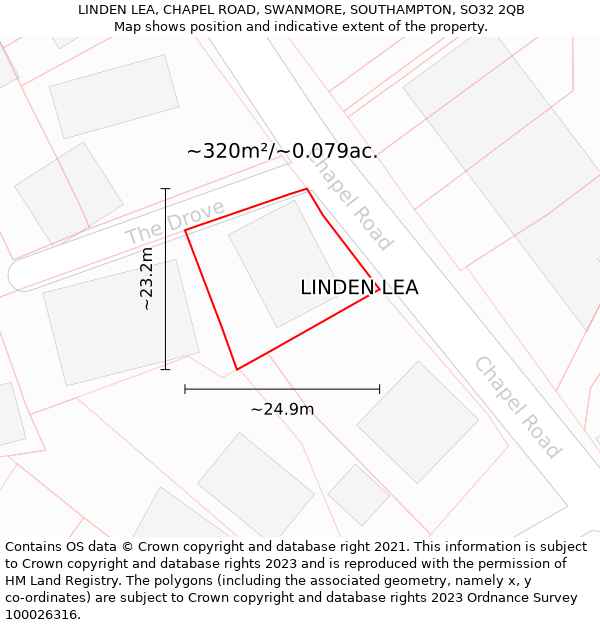 LINDEN LEA, CHAPEL ROAD, SWANMORE, SOUTHAMPTON, SO32 2QB: Plot and title map