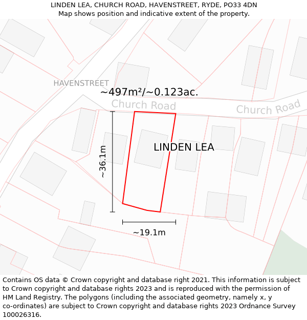 LINDEN LEA, CHURCH ROAD, HAVENSTREET, RYDE, PO33 4DN: Plot and title map