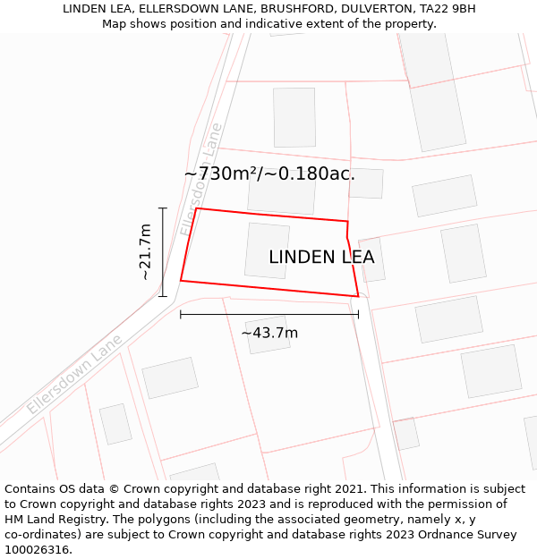 LINDEN LEA, ELLERSDOWN LANE, BRUSHFORD, DULVERTON, TA22 9BH: Plot and title map