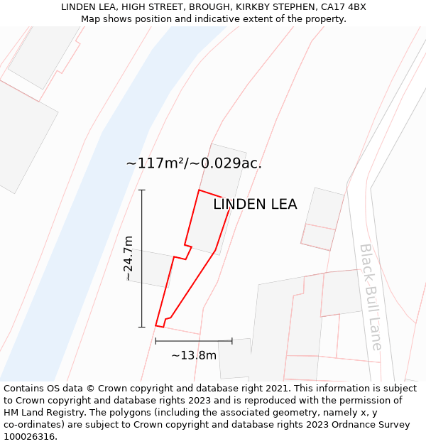 LINDEN LEA, HIGH STREET, BROUGH, KIRKBY STEPHEN, CA17 4BX: Plot and title map