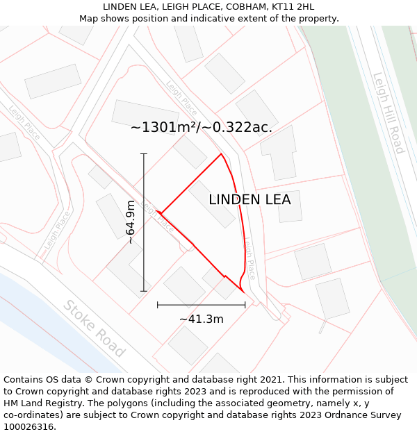 LINDEN LEA, LEIGH PLACE, COBHAM, KT11 2HL: Plot and title map