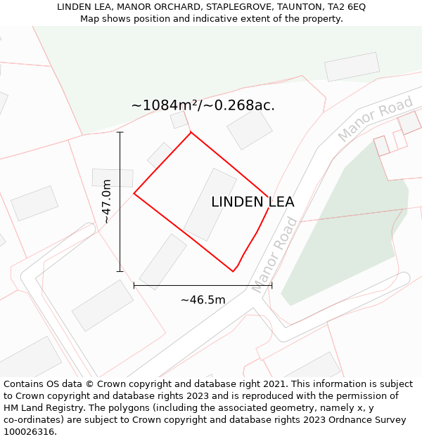 LINDEN LEA, MANOR ORCHARD, STAPLEGROVE, TAUNTON, TA2 6EQ: Plot and title map