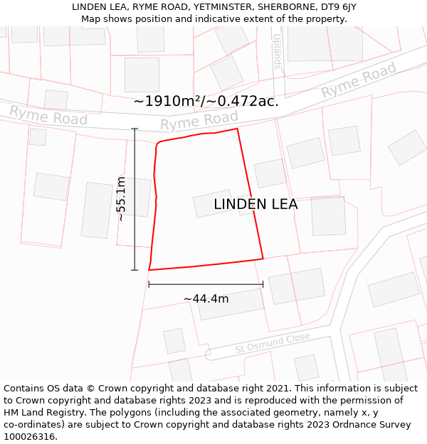 LINDEN LEA, RYME ROAD, YETMINSTER, SHERBORNE, DT9 6JY: Plot and title map