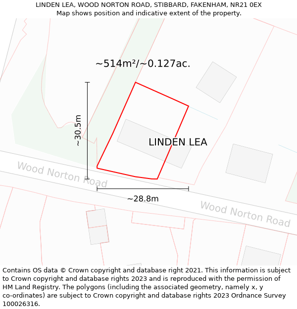 LINDEN LEA, WOOD NORTON ROAD, STIBBARD, FAKENHAM, NR21 0EX: Plot and title map