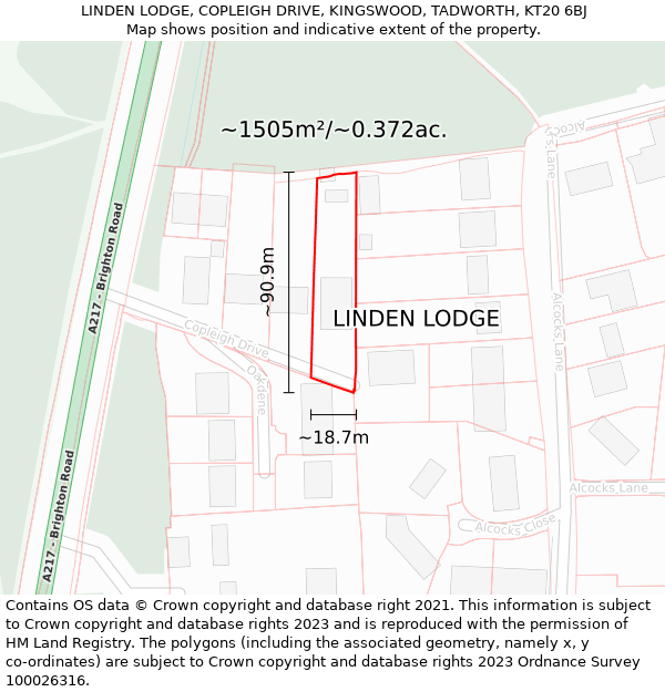 LINDEN LODGE, COPLEIGH DRIVE, KINGSWOOD, TADWORTH, KT20 6BJ: Plot and title map