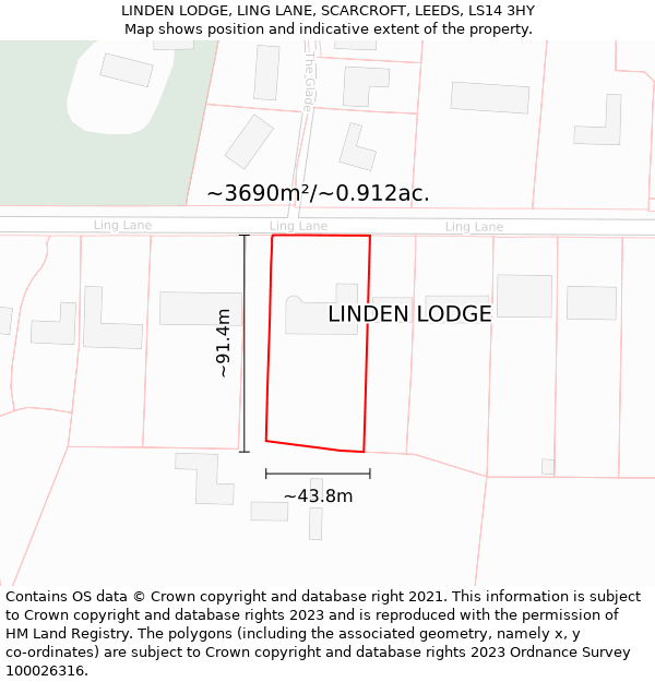 LINDEN LODGE, LING LANE, SCARCROFT, LEEDS, LS14 3HY: Plot and title map