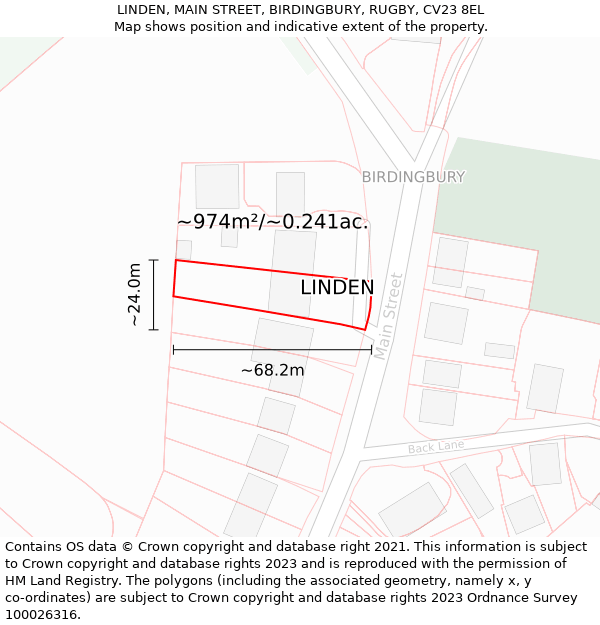 LINDEN, MAIN STREET, BIRDINGBURY, RUGBY, CV23 8EL: Plot and title map