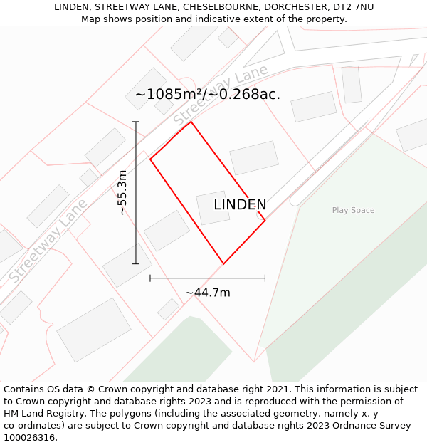 LINDEN, STREETWAY LANE, CHESELBOURNE, DORCHESTER, DT2 7NU: Plot and title map