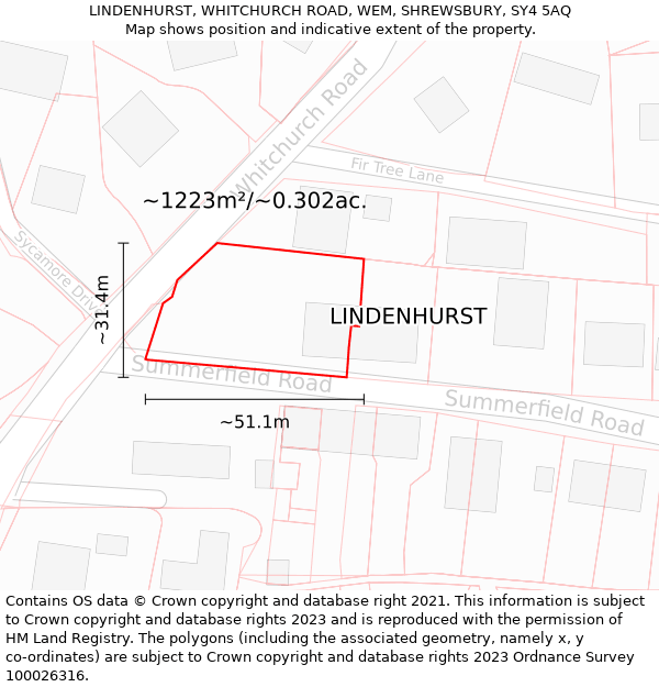 LINDENHURST, WHITCHURCH ROAD, WEM, SHREWSBURY, SY4 5AQ: Plot and title map