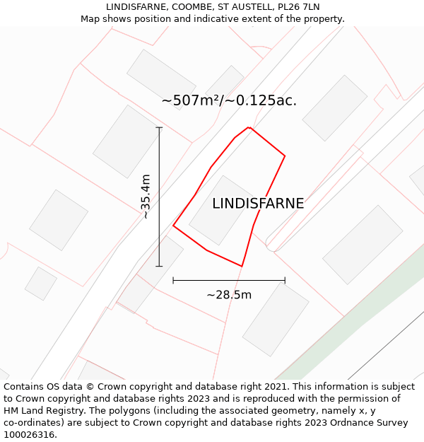 LINDISFARNE, COOMBE, ST AUSTELL, PL26 7LN: Plot and title map