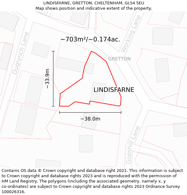 LINDISFARNE, GRETTON, CHELTENHAM, GL54 5EU: Plot and title map