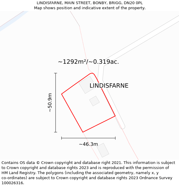 LINDISFARNE, MAIN STREET, BONBY, BRIGG, DN20 0PL: Plot and title map