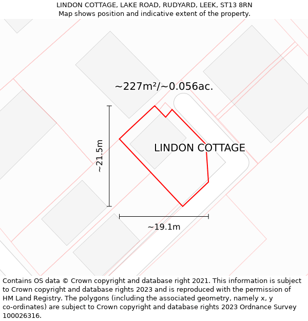 LINDON COTTAGE, LAKE ROAD, RUDYARD, LEEK, ST13 8RN: Plot and title map