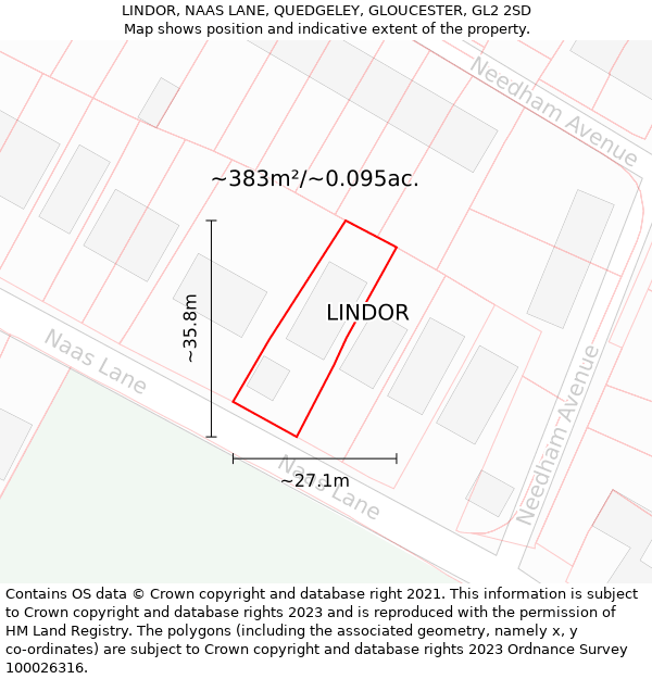 LINDOR, NAAS LANE, QUEDGELEY, GLOUCESTER, GL2 2SD: Plot and title map