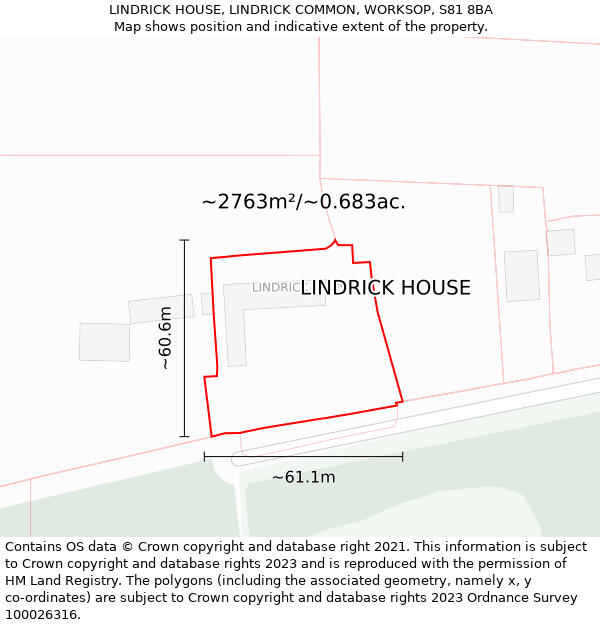 LINDRICK HOUSE, LINDRICK COMMON, WORKSOP, S81 8BA: Plot and title map