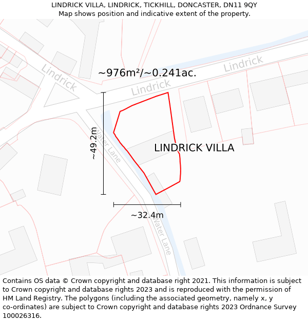 LINDRICK VILLA, LINDRICK, TICKHILL, DONCASTER, DN11 9QY: Plot and title map