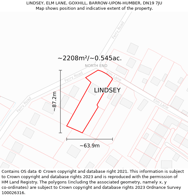 LINDSEY, ELM LANE, GOXHILL, BARROW-UPON-HUMBER, DN19 7JU: Plot and title map