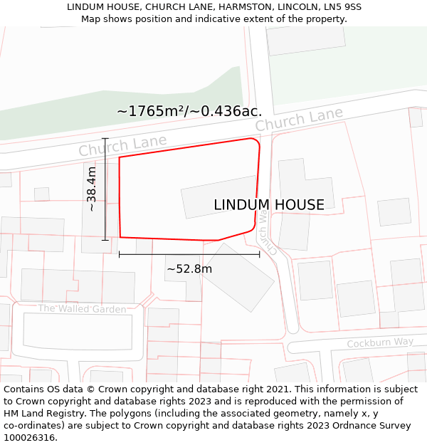 LINDUM HOUSE, CHURCH LANE, HARMSTON, LINCOLN, LN5 9SS: Plot and title map