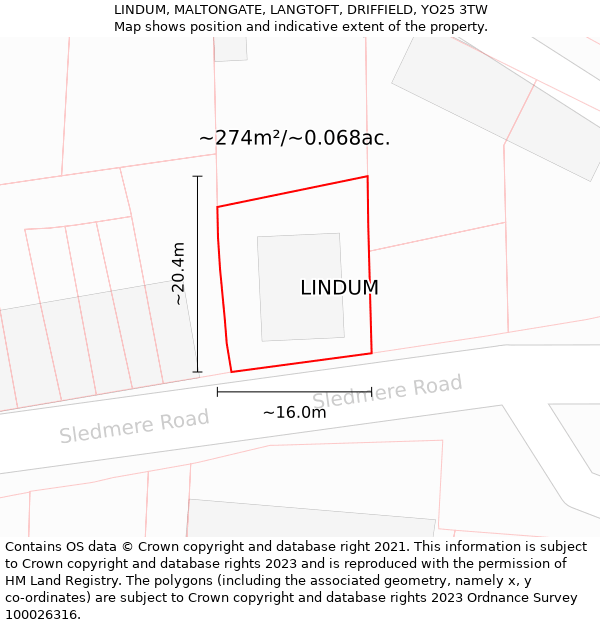 LINDUM, MALTONGATE, LANGTOFT, DRIFFIELD, YO25 3TW: Plot and title map