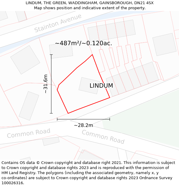 LINDUM, THE GREEN, WADDINGHAM, GAINSBOROUGH, DN21 4SX: Plot and title map