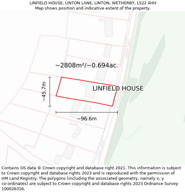 LINFIELD HOUSE, LINTON LANE, LINTON, WETHERBY, LS22 4HH: Plot and title map