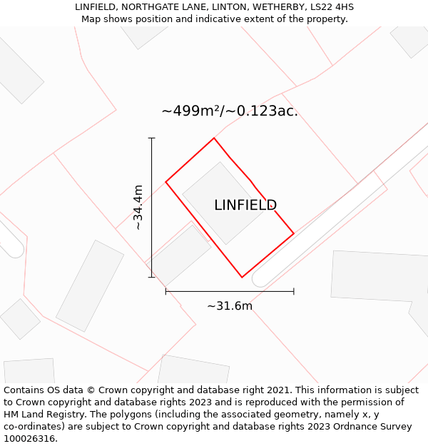 LINFIELD, NORTHGATE LANE, LINTON, WETHERBY, LS22 4HS: Plot and title map