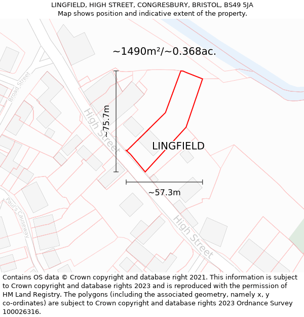 LINGFIELD, HIGH STREET, CONGRESBURY, BRISTOL, BS49 5JA: Plot and title map