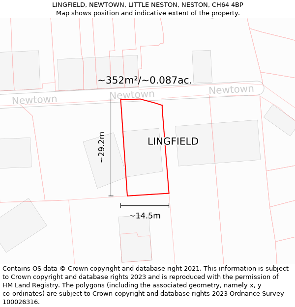 LINGFIELD, NEWTOWN, LITTLE NESTON, NESTON, CH64 4BP: Plot and title map