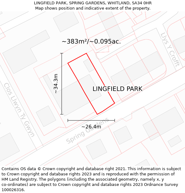 LINGFIELD PARK, SPRING GARDENS, WHITLAND, SA34 0HR: Plot and title map