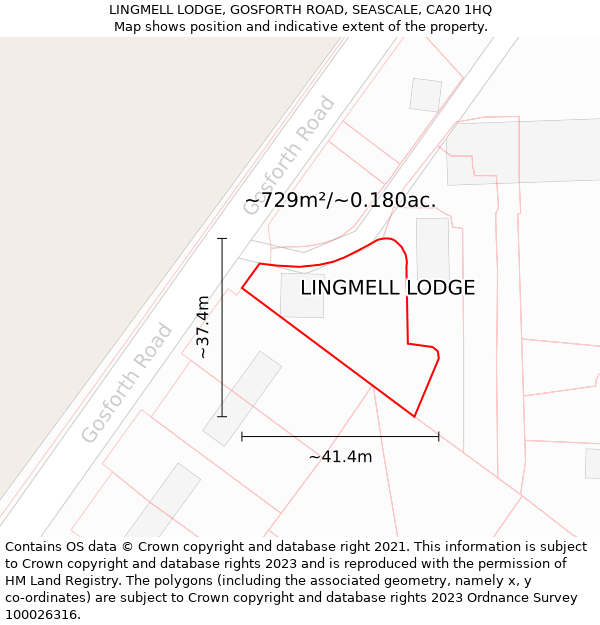 LINGMELL LODGE, GOSFORTH ROAD, SEASCALE, CA20 1HQ: Plot and title map