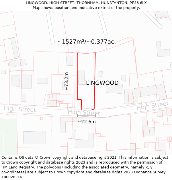 LINGWOOD, HIGH STREET, THORNHAM, HUNSTANTON, PE36 6LX: Plot and title map