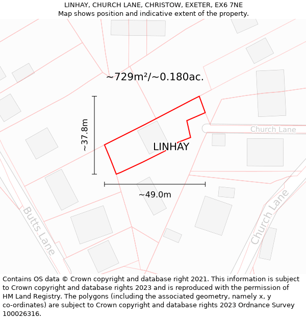 LINHAY, CHURCH LANE, CHRISTOW, EXETER, EX6 7NE: Plot and title map