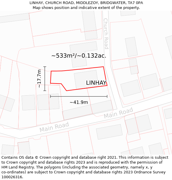 LINHAY, CHURCH ROAD, MIDDLEZOY, BRIDGWATER, TA7 0PA: Plot and title map