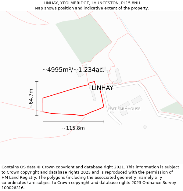 LINHAY, YEOLMBRIDGE, LAUNCESTON, PL15 8NH: Plot and title map