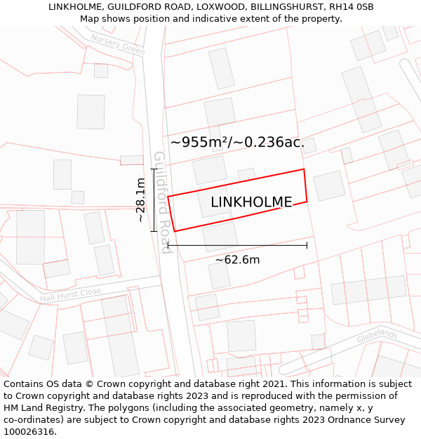 LINKHOLME, GUILDFORD ROAD, LOXWOOD, BILLINGSHURST, RH14 0SB: Plot and title map