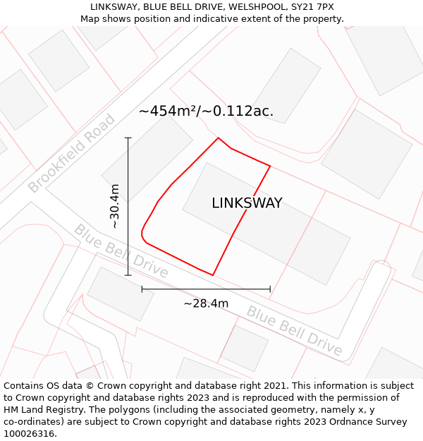 LINKSWAY, BLUE BELL DRIVE, WELSHPOOL, SY21 7PX: Plot and title map