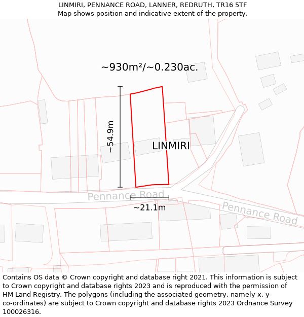 LINMIRI, PENNANCE ROAD, LANNER, REDRUTH, TR16 5TF: Plot and title map