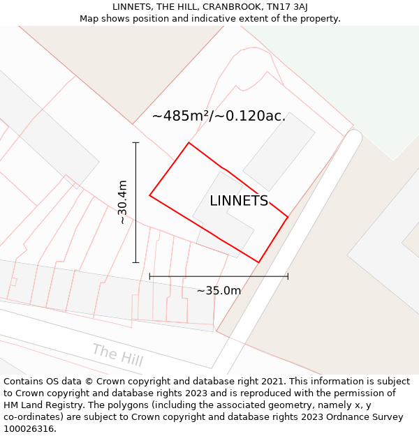 LINNETS, THE HILL, CRANBROOK, TN17 3AJ: Plot and title map