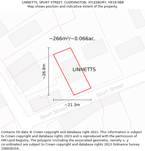 LINNETTS, SPURT STREET, CUDDINGTON, AYLESBURY, HP18 0BB: Plot and title map