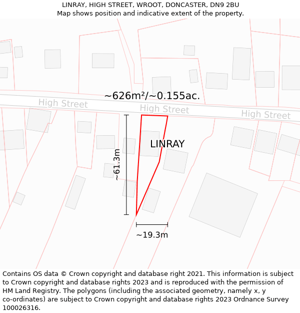 LINRAY, HIGH STREET, WROOT, DONCASTER, DN9 2BU: Plot and title map