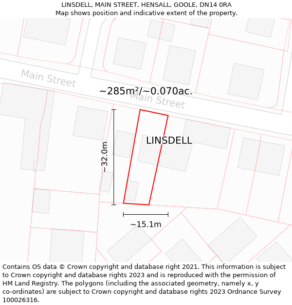 LINSDELL, MAIN STREET, HENSALL, GOOLE, DN14 0RA: Plot and title map