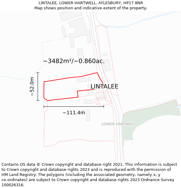 LINTALEE, LOWER HARTWELL, AYLESBURY, HP17 8NR: Plot and title map