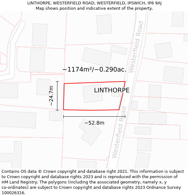 LINTHORPE, WESTERFIELD ROAD, WESTERFIELD, IPSWICH, IP6 9AJ: Plot and title map