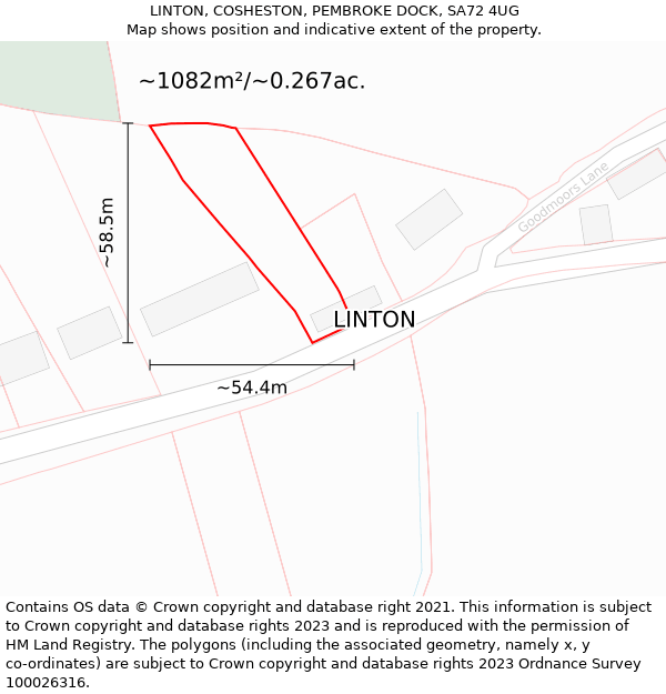 LINTON, COSHESTON, PEMBROKE DOCK, SA72 4UG: Plot and title map