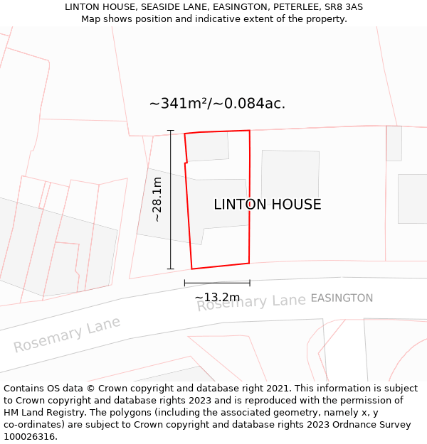 LINTON HOUSE, SEASIDE LANE, EASINGTON, PETERLEE, SR8 3AS: Plot and title map