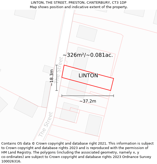 LINTON, THE STREET, PRESTON, CANTERBURY, CT3 1DP: Plot and title map