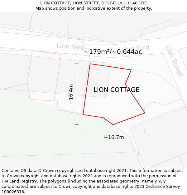 LION COTTAGE, LION STREET, DOLGELLAU, LL40 1DG: Plot and title map